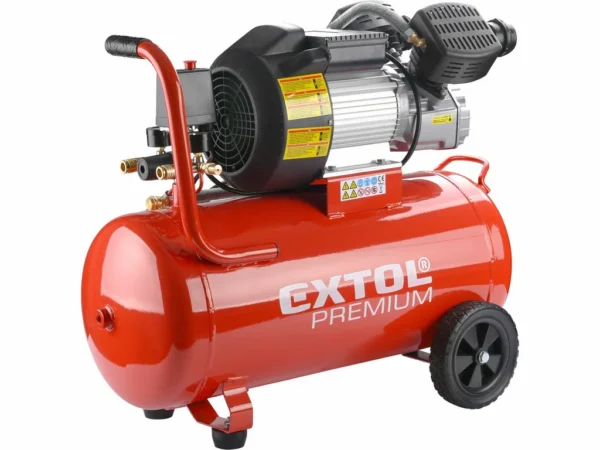 04/02. Kompresor olejový dvojvalcový, príkon 2,2kW, nádoba 50l, max. 8bar, EXTOL PREMIUM